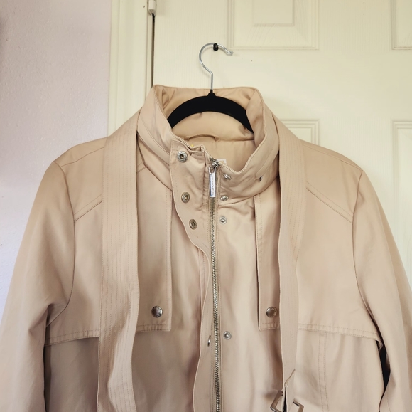 Michael Kors womens Taupe Beige removable hood Rain Trench Coat size Large - Picture 5 of 9